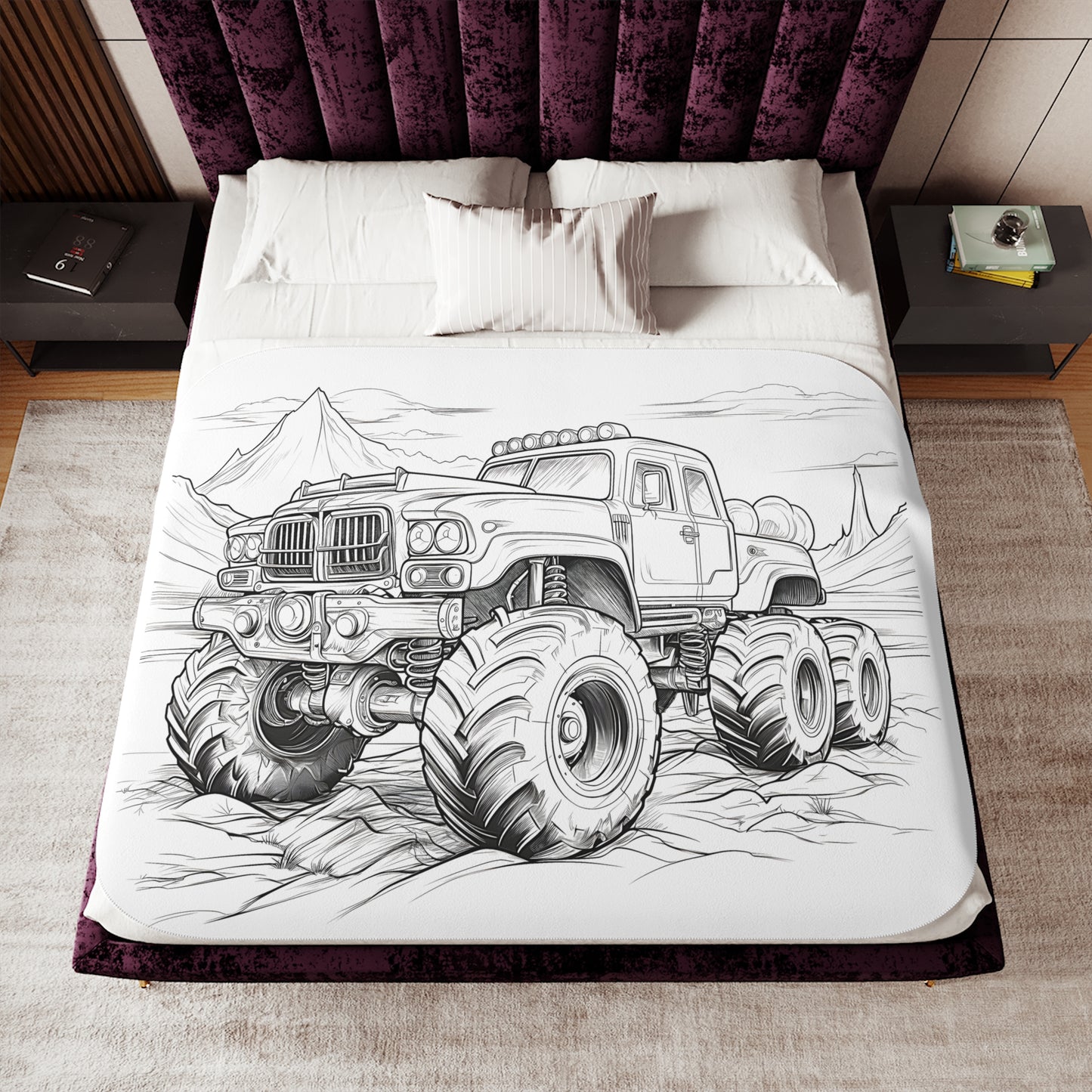 Blanket Coloring Kit with 10 Fabric Markers - Monster Truck