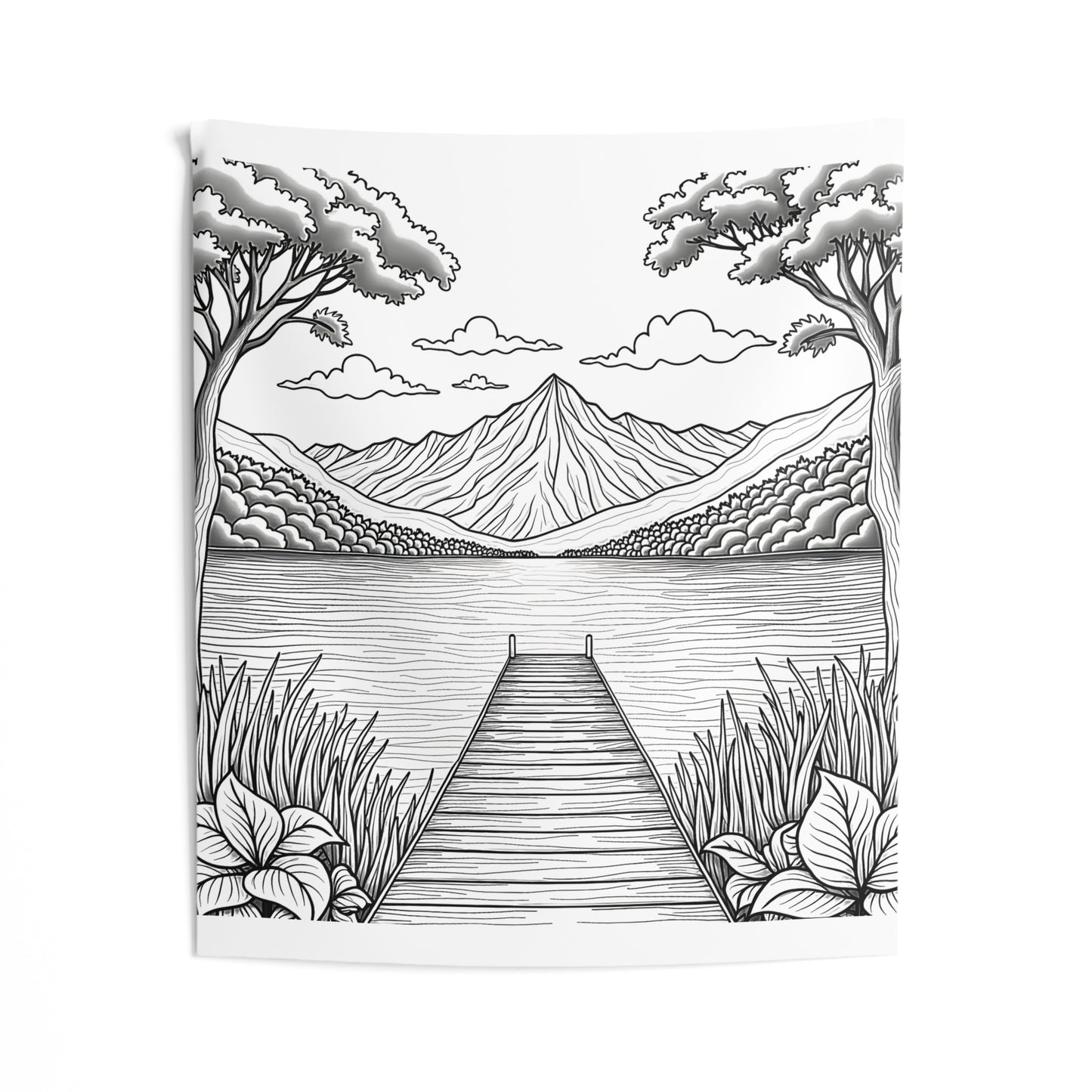 Indoor Wall Tapestries Coloring Kit with 10 Fabric Markers - Mountain Lake