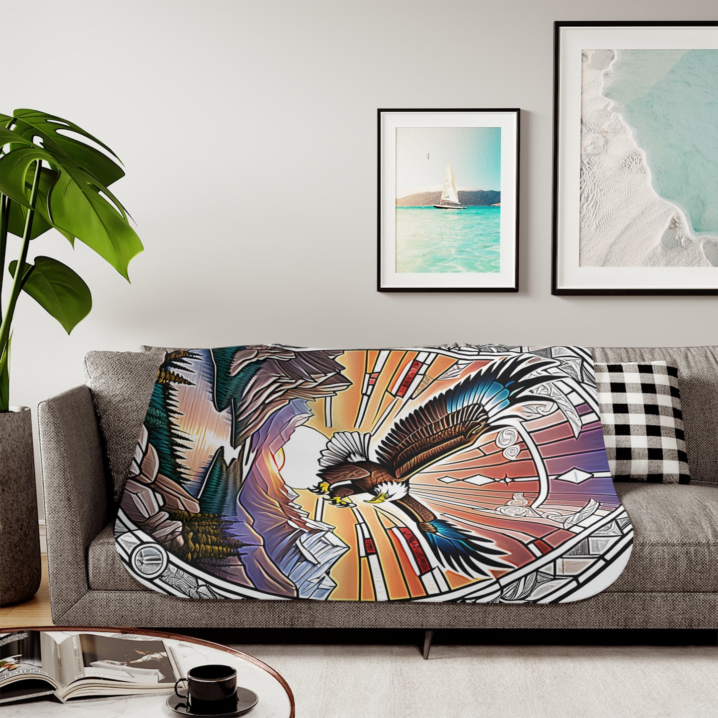 Blanket Colorful Graphic Design - Eagle and Mountain Landscape