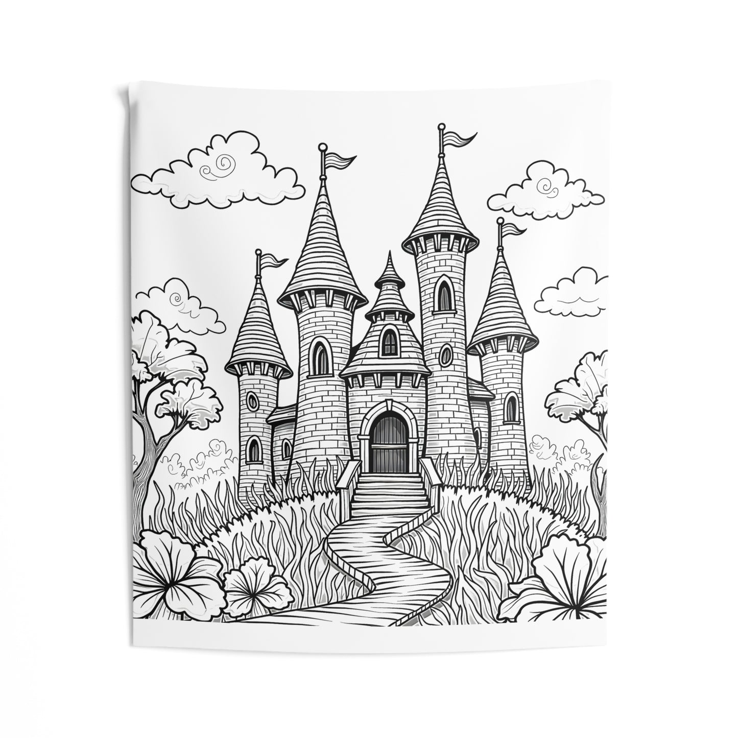 Indoor Wall Tapestries Coloring Kit with 10 Fabric Markers - Fantasy Castle