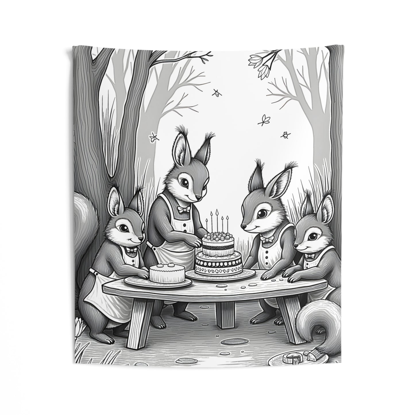 Indoor Wall Tapestries Coloring Kit with 10 Fabric Markers - Squirrels Celebrating