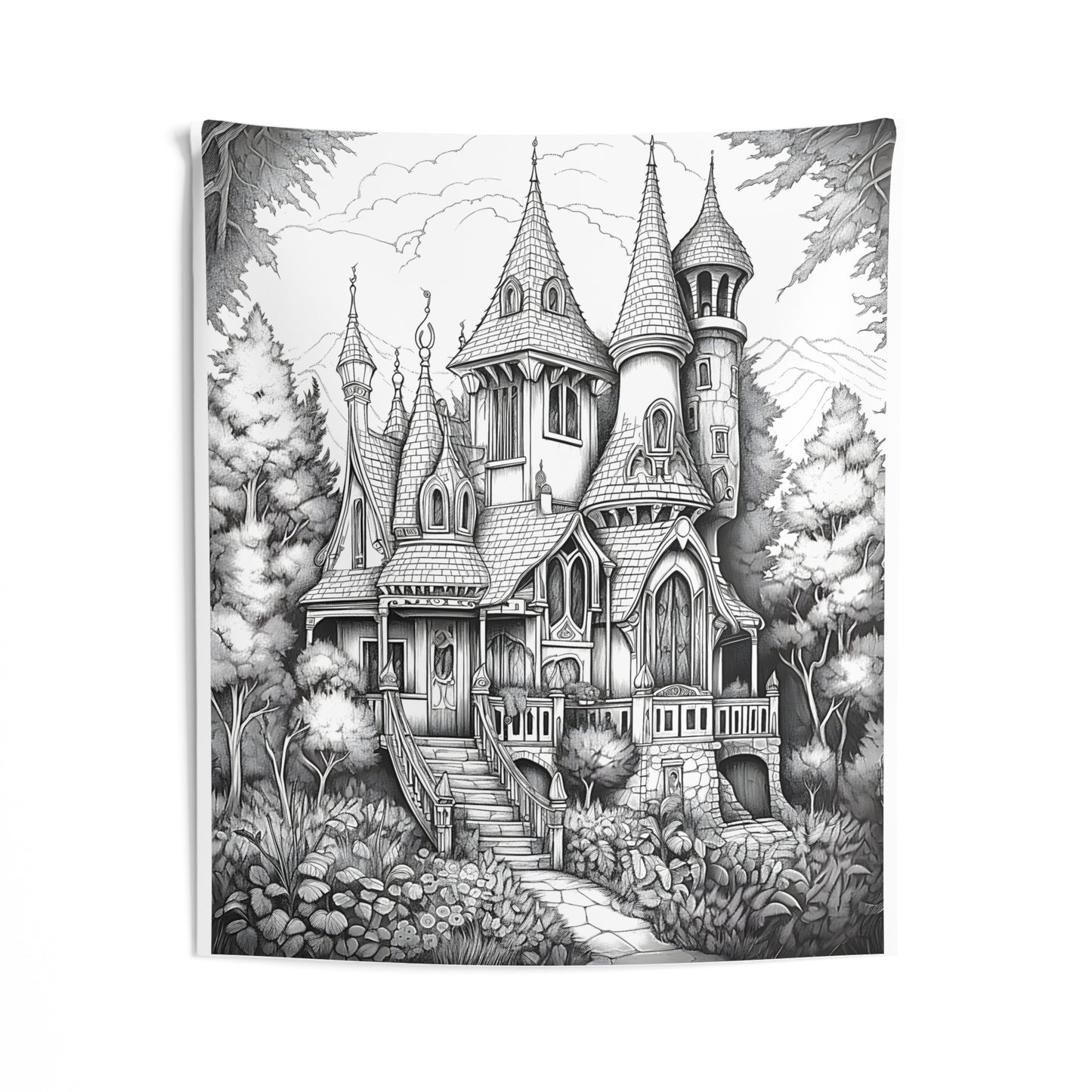 Indoor Wall Tapestries Coloring Kit with 10 Fabric Markers - Fairy Tale Castle