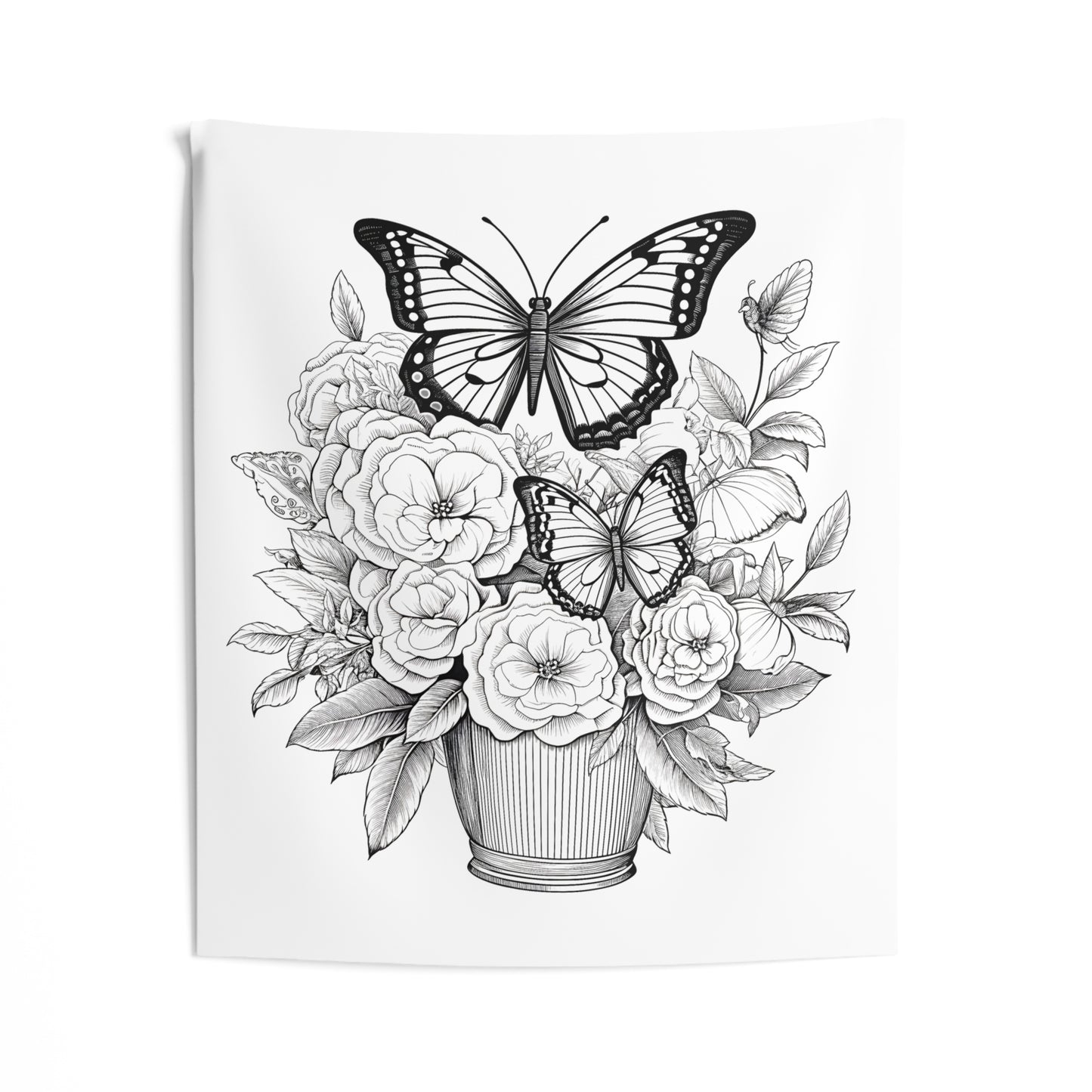 Indoor Wall Tapestries Coloring Kit with 10 Fabric Markers - Butterflies on Flowers