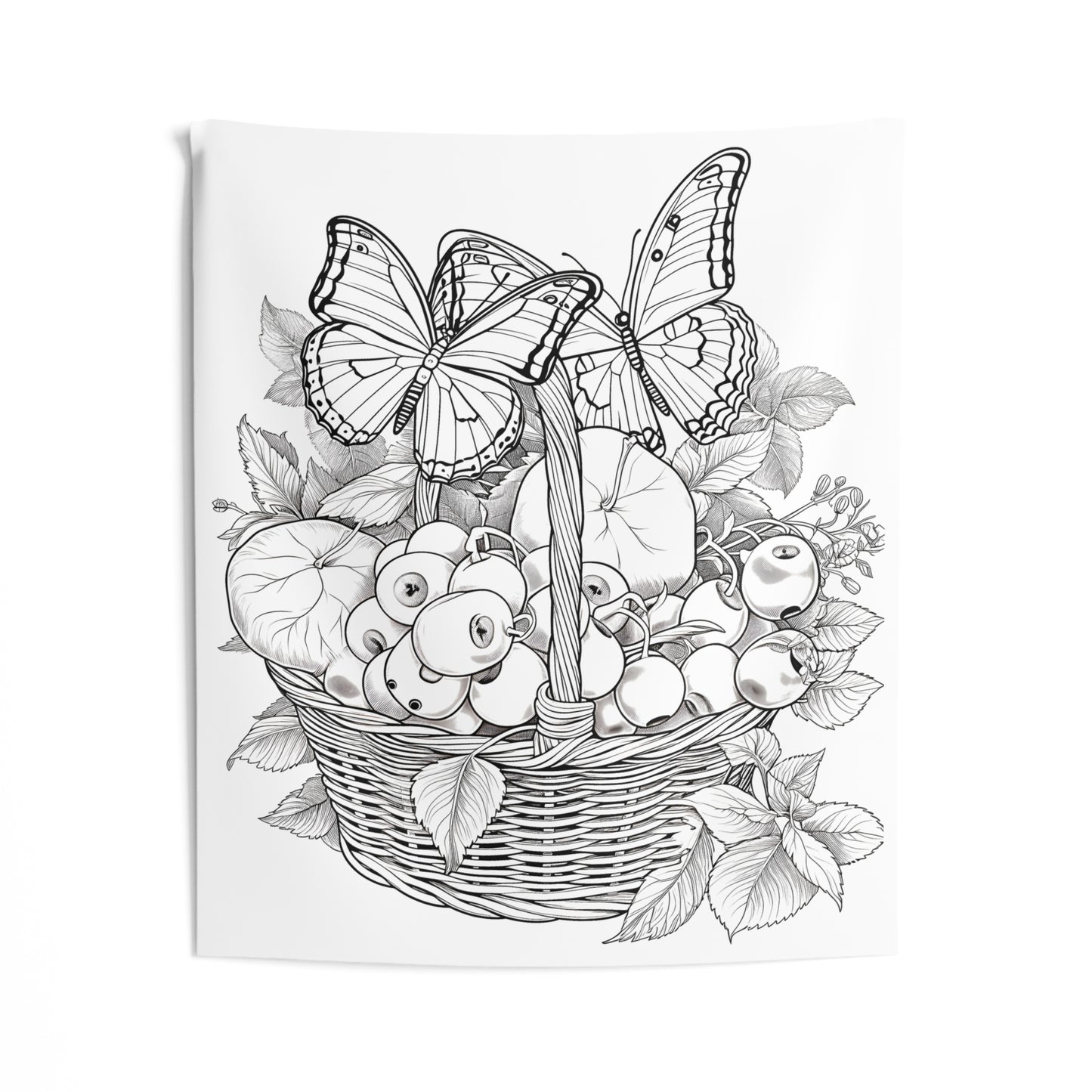 Indoor Wall Tapestries Coloring Kit with 10 Fabric Markers - Butterflies on Fruit Basket