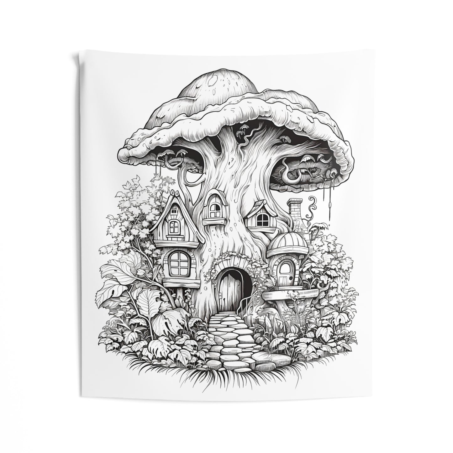 Indoor Wall Tapestries Coloring Kit with 10 Fabric Markers - Mushroom House