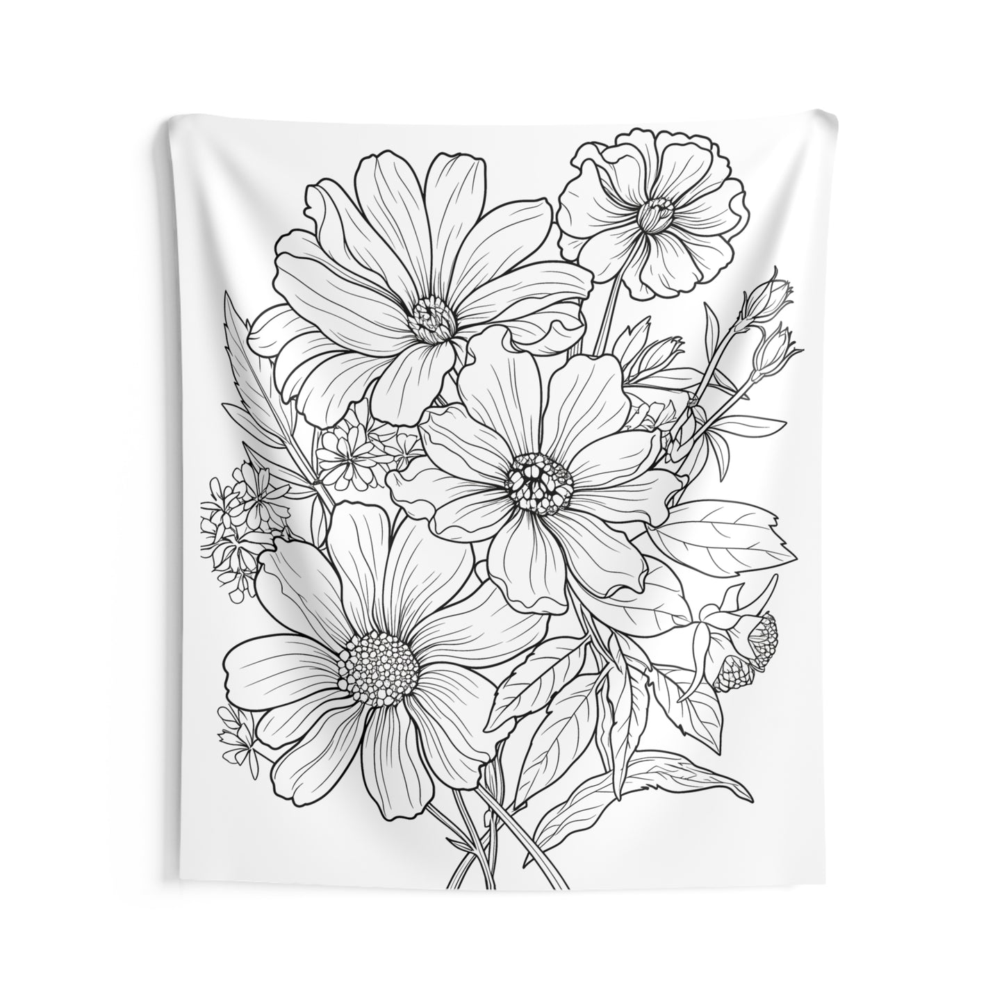 Indoor Wall Tapestries Coloring Kit with 10 Fabric Markers - Floral Bouquet