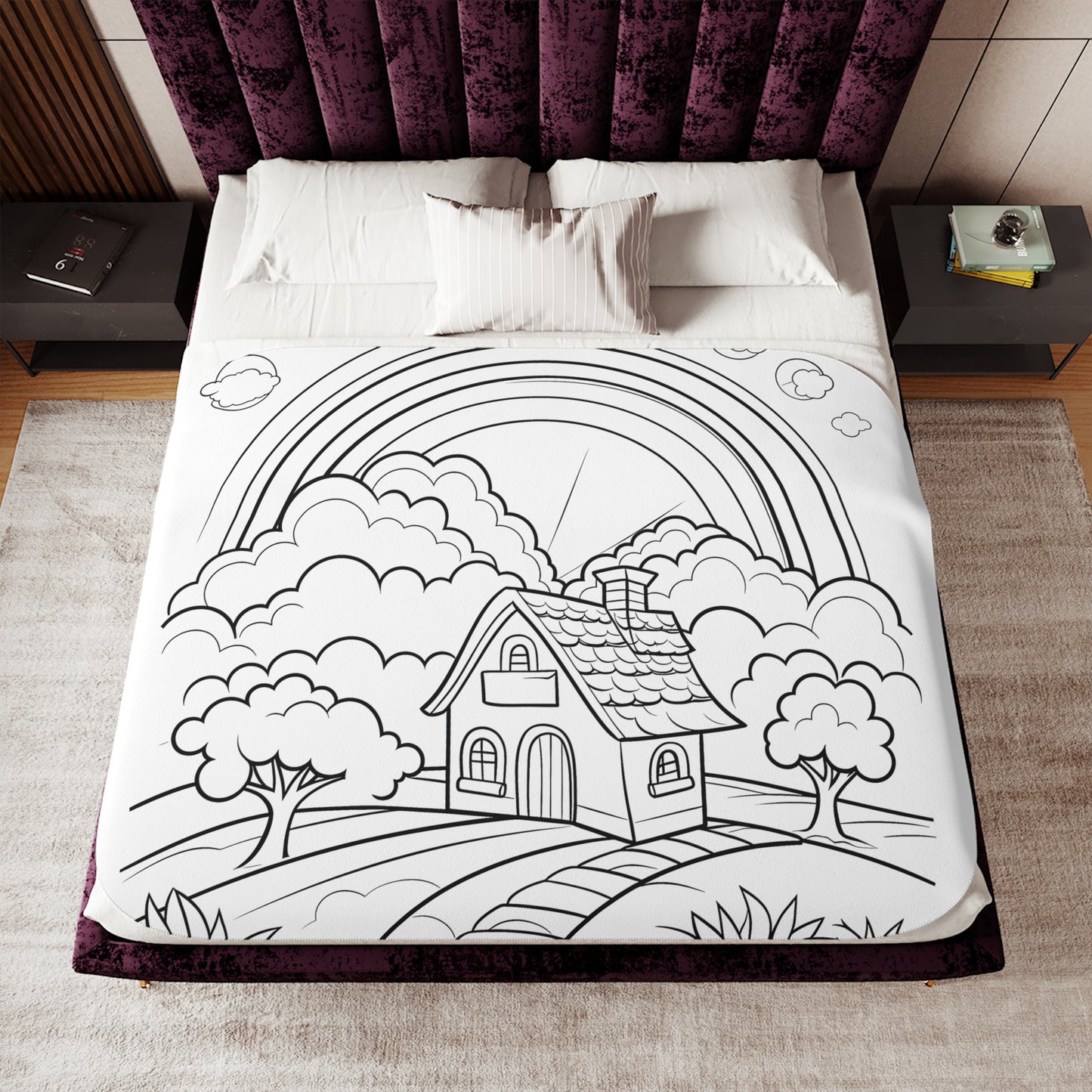 Blanket Coloring Kit with 10 Fabric Markers - Rainbow and House