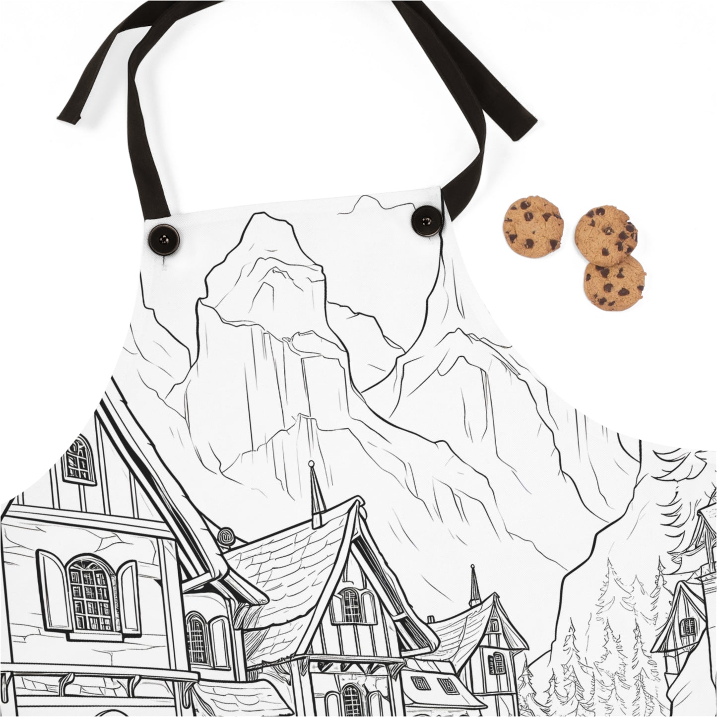 Apron Coloring Kit with 10 Fabric Markers - Mountain Village Houses