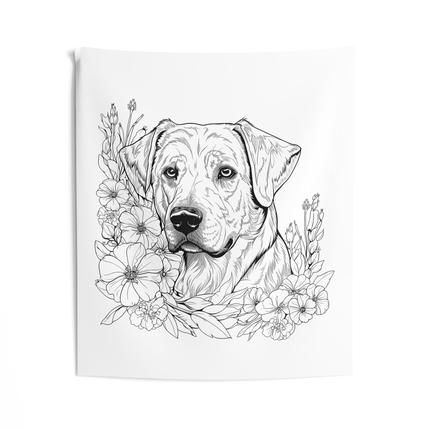 Indoor Wall Tapestries Coloring Kit with 10 Fabric Markers - Dog in Flowers