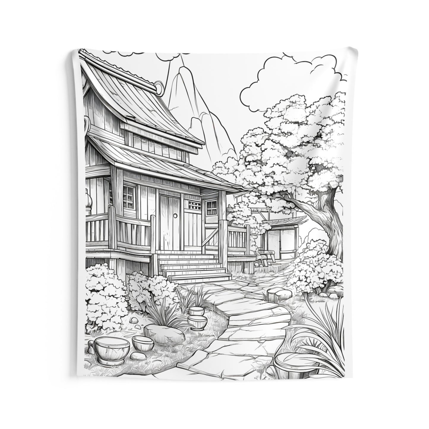 Indoor Wall Tapestries Coloring Kit with 10 Fabric Markers - Japanese House