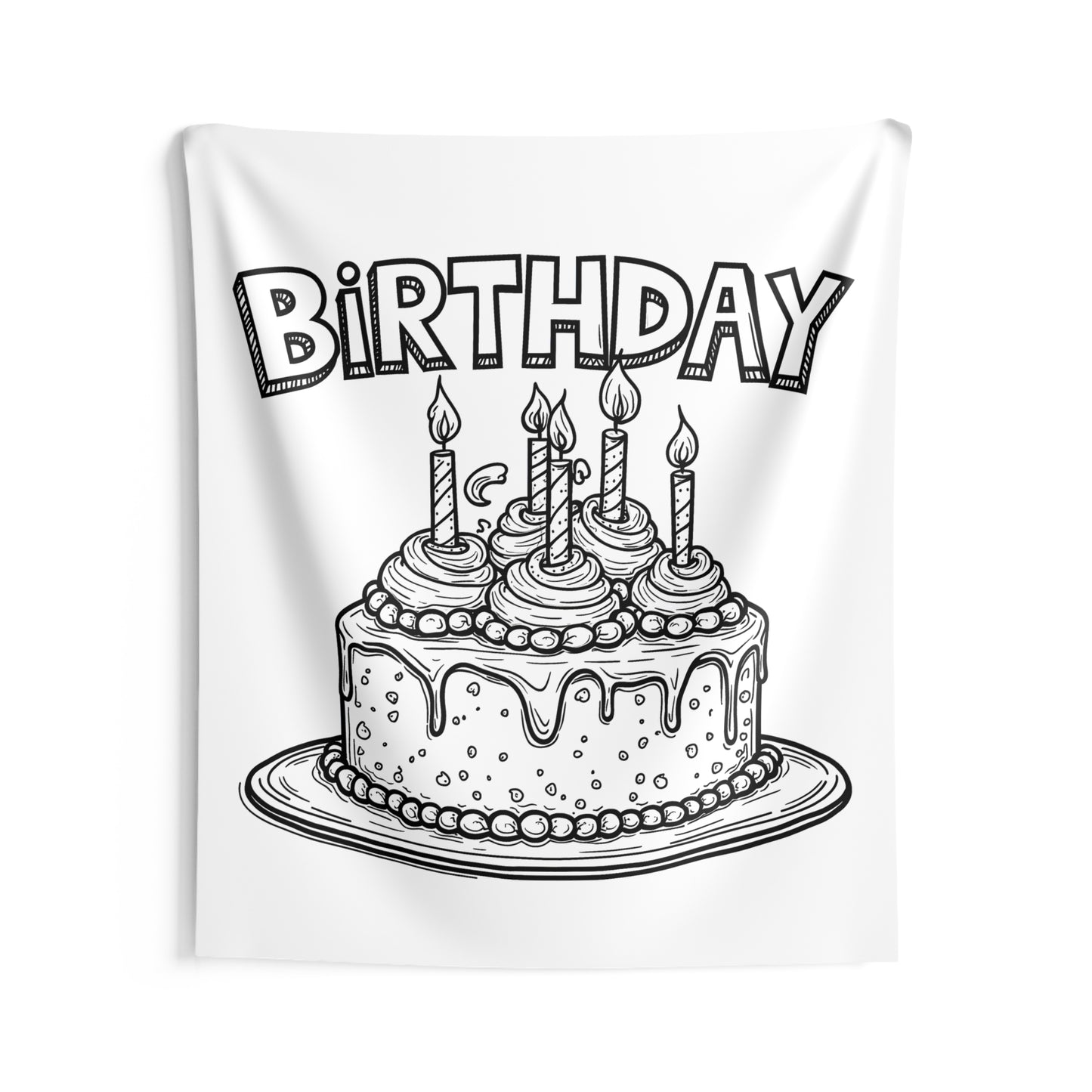 Indoor Wall Tapestries Coloring Kit with 10 Fabric Markers - Birthday Cake