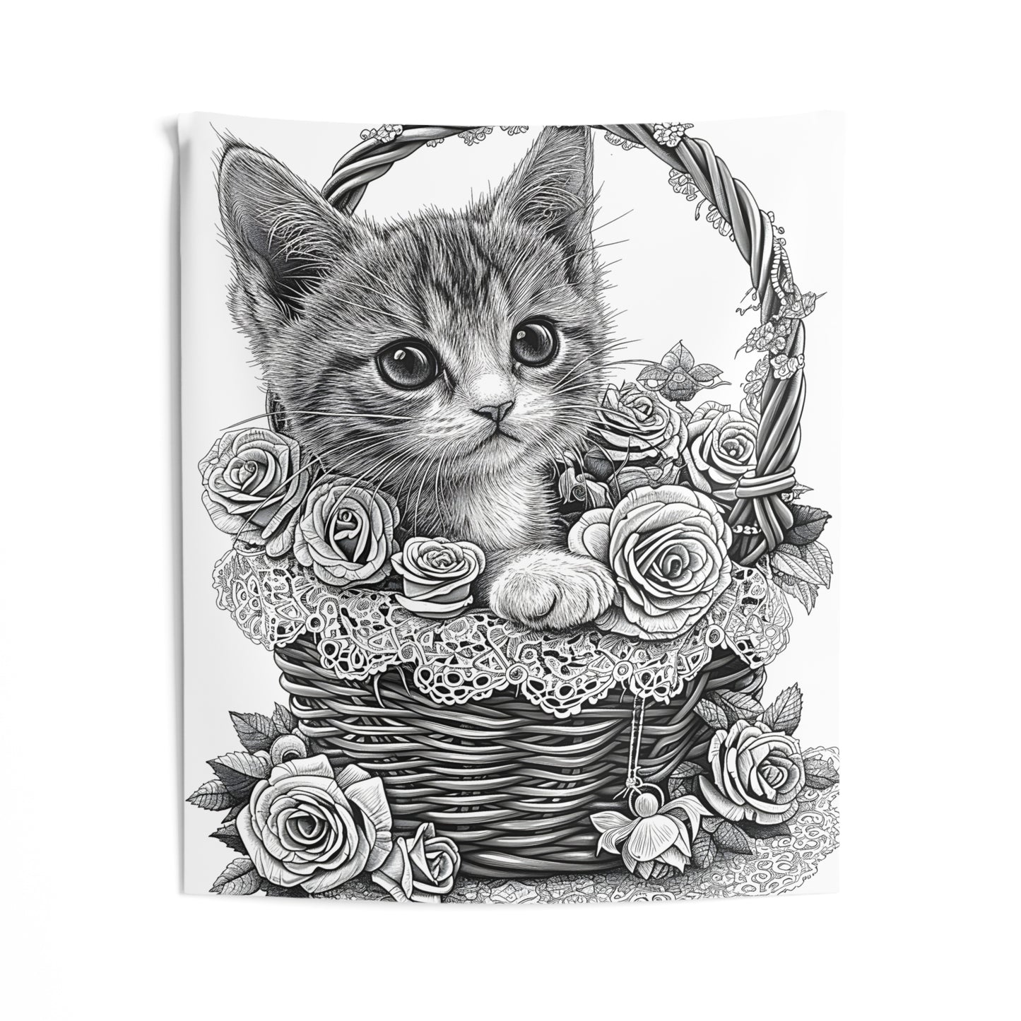 Indoor Wall Tapestries Coloring Kit with 10 Fabric Markers - Kitten in Basket