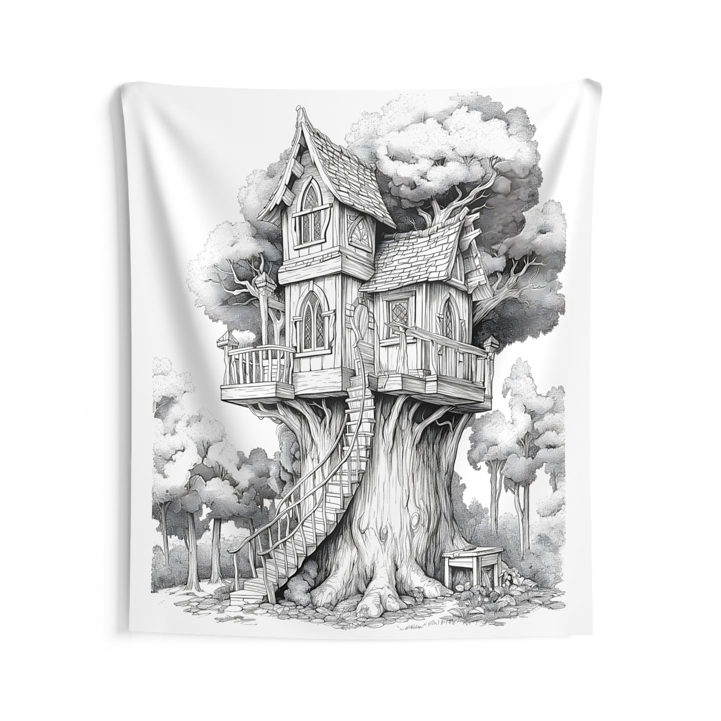 Indoor Wall Tapestries Coloring Kit with 10 Fabric Markers - Fairy-tale Treehouse