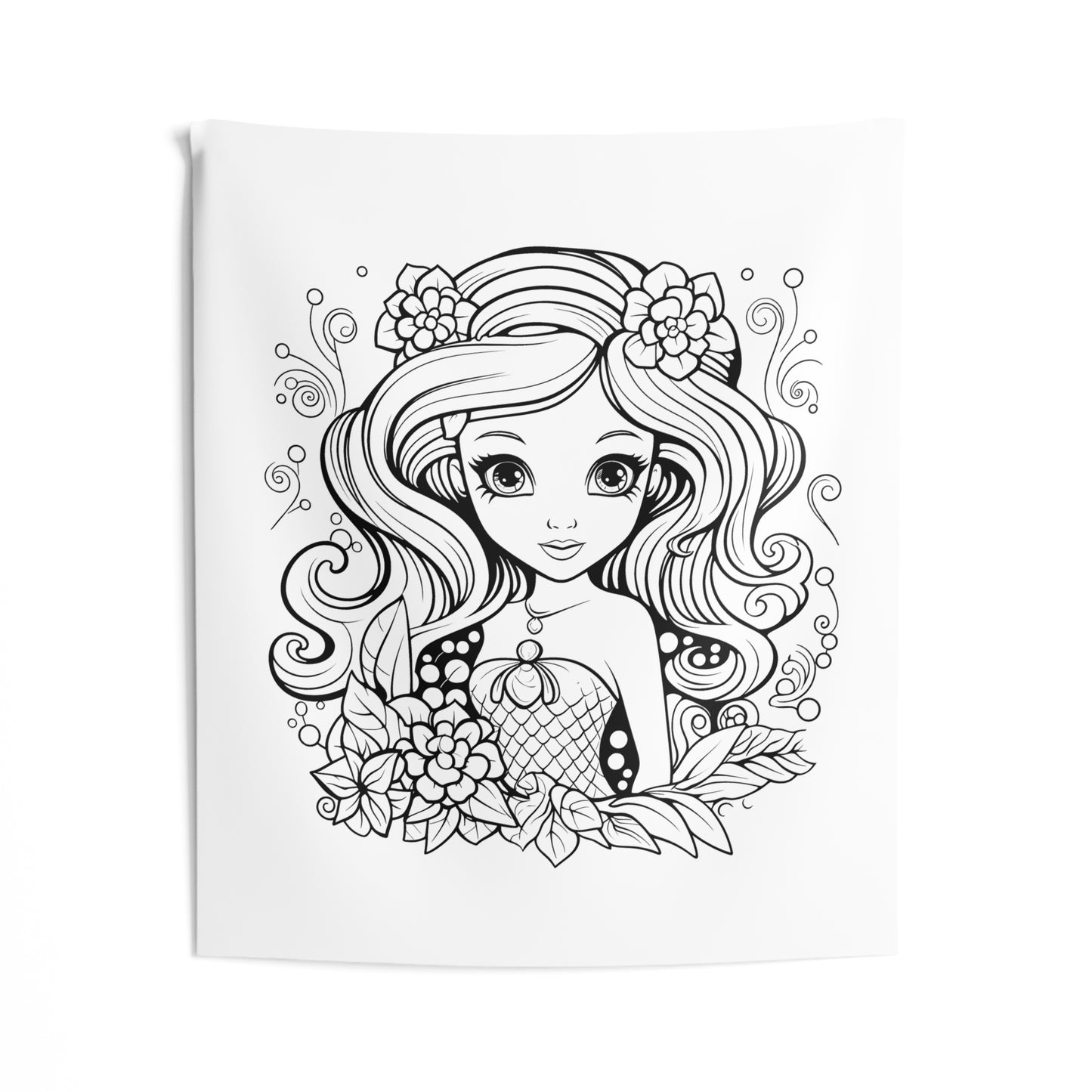 Indoor Wall Tapestries Coloring Kit with 10 Fabric Markers - Flower Adorned Mermaid