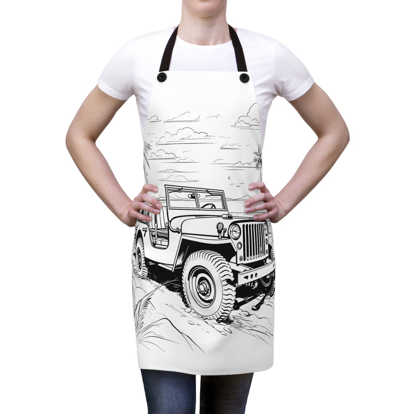 Apron Coloring Kit with 10 Fabric Markers - Jeep on Beach