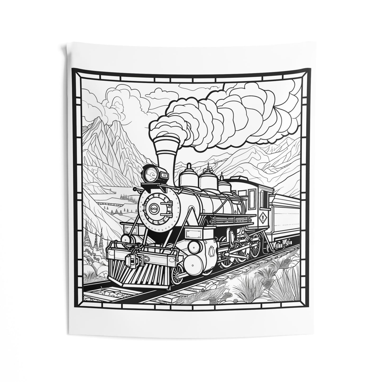 Indoor Wall Tapestries Coloring Kit with 10 Fabric Markers - Steam Train