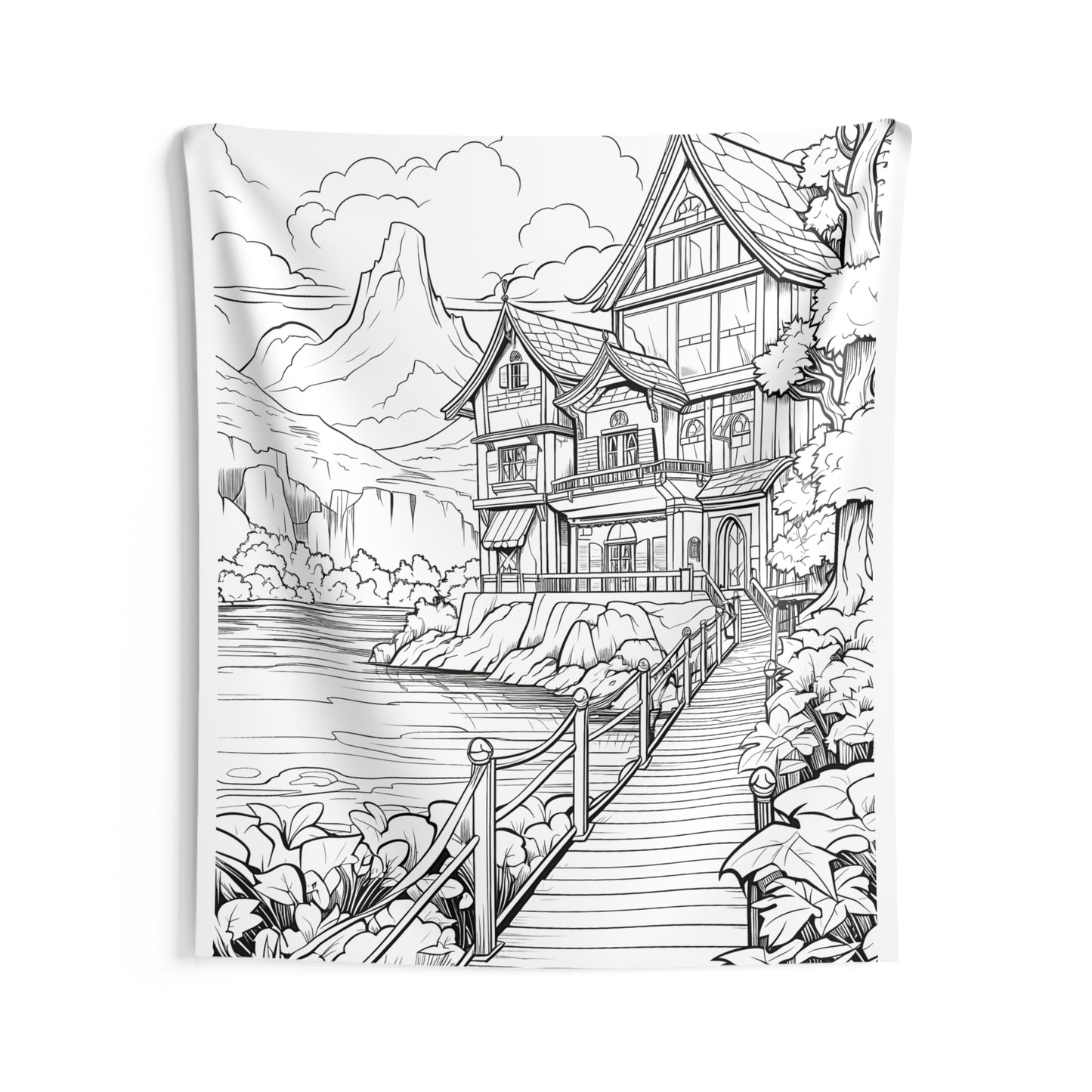 Indoor Wall Tapestries Coloring Kit with 10 Fabric Markers - Countryside House