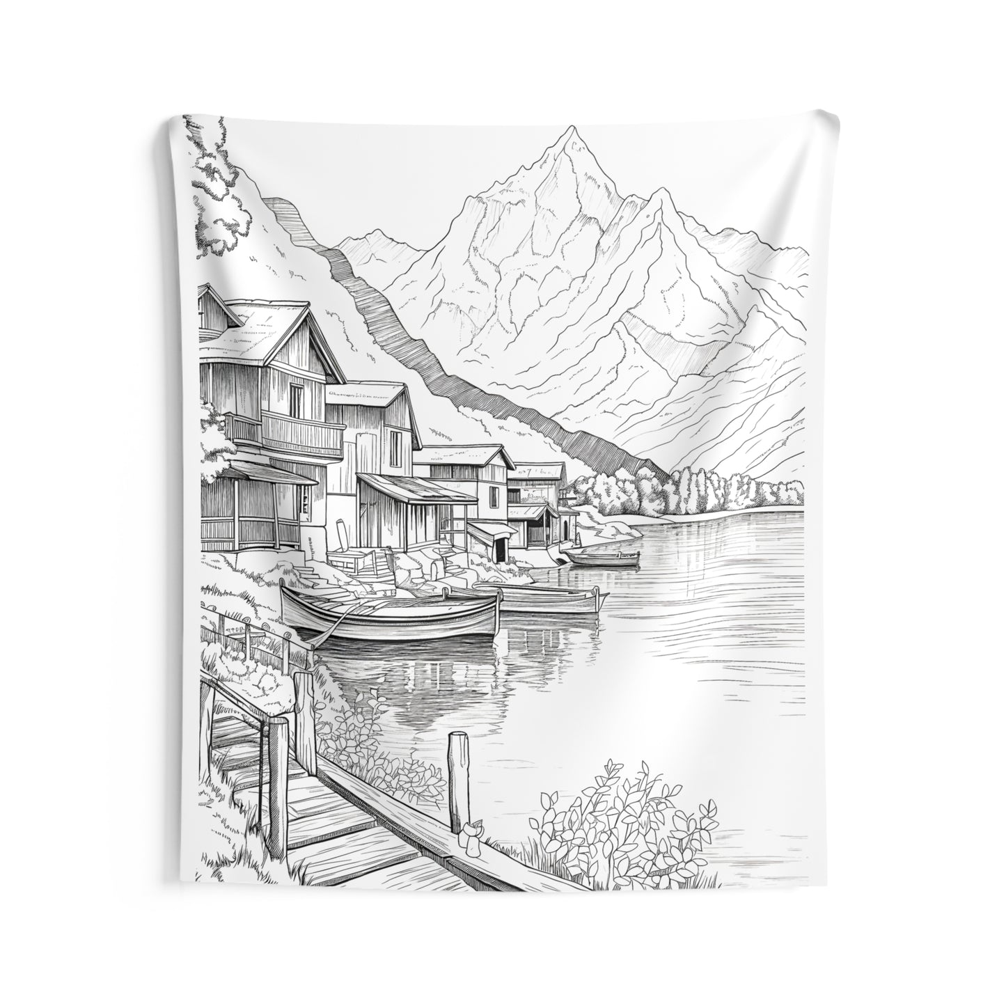 Indoor Wall Tapestries Coloring Kit with 10 Fabric Markers - Mountain and Lake