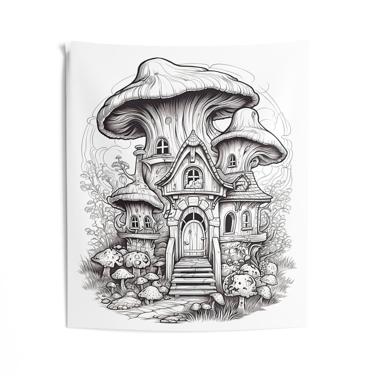 Indoor Wall Tapestries Coloring Kit with 10 Fabric Markers - Mushroom House