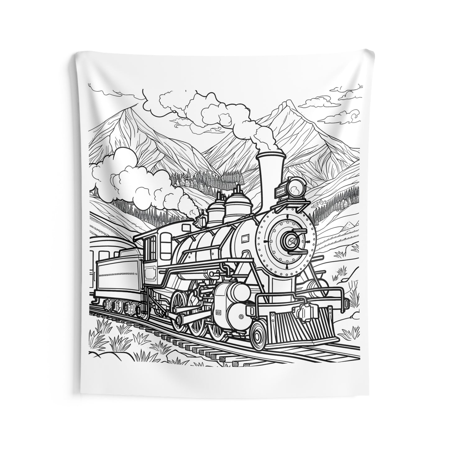 Indoor Wall Tapestries Coloring Kit with 10 Fabric Markers - Steam Locomotive