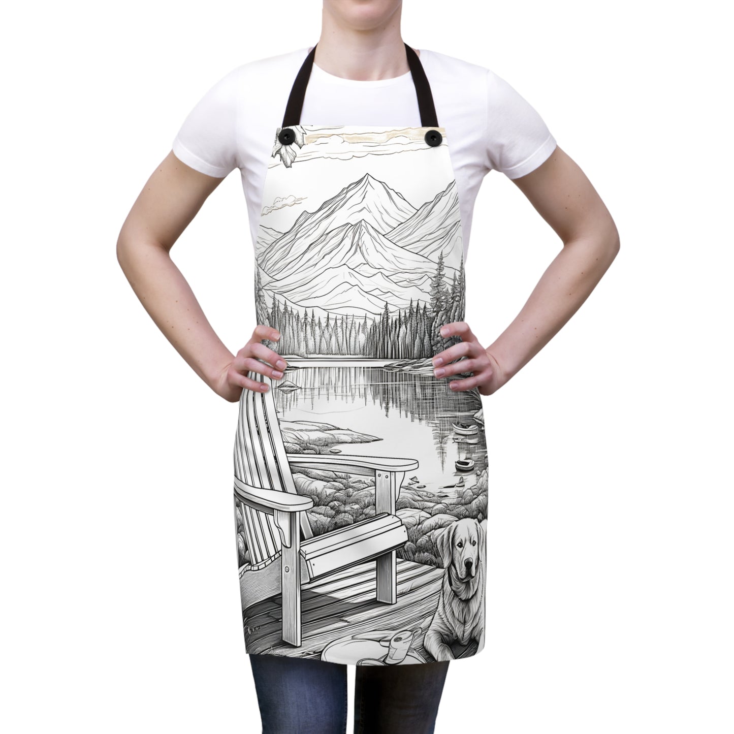 Apron Coloring Kit with 10 Fabric Markers - Mountain Lake with Dog