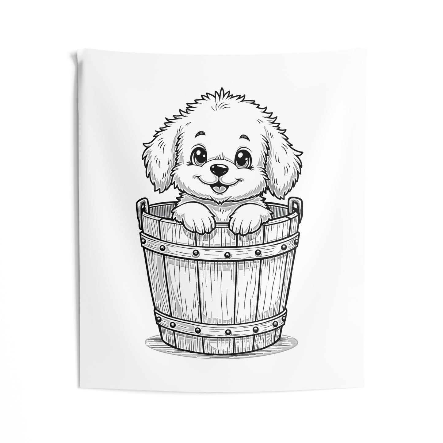 Indoor Wall Tapestries Coloring Kit with 10 Fabric Markers - Puppy in a Bucket