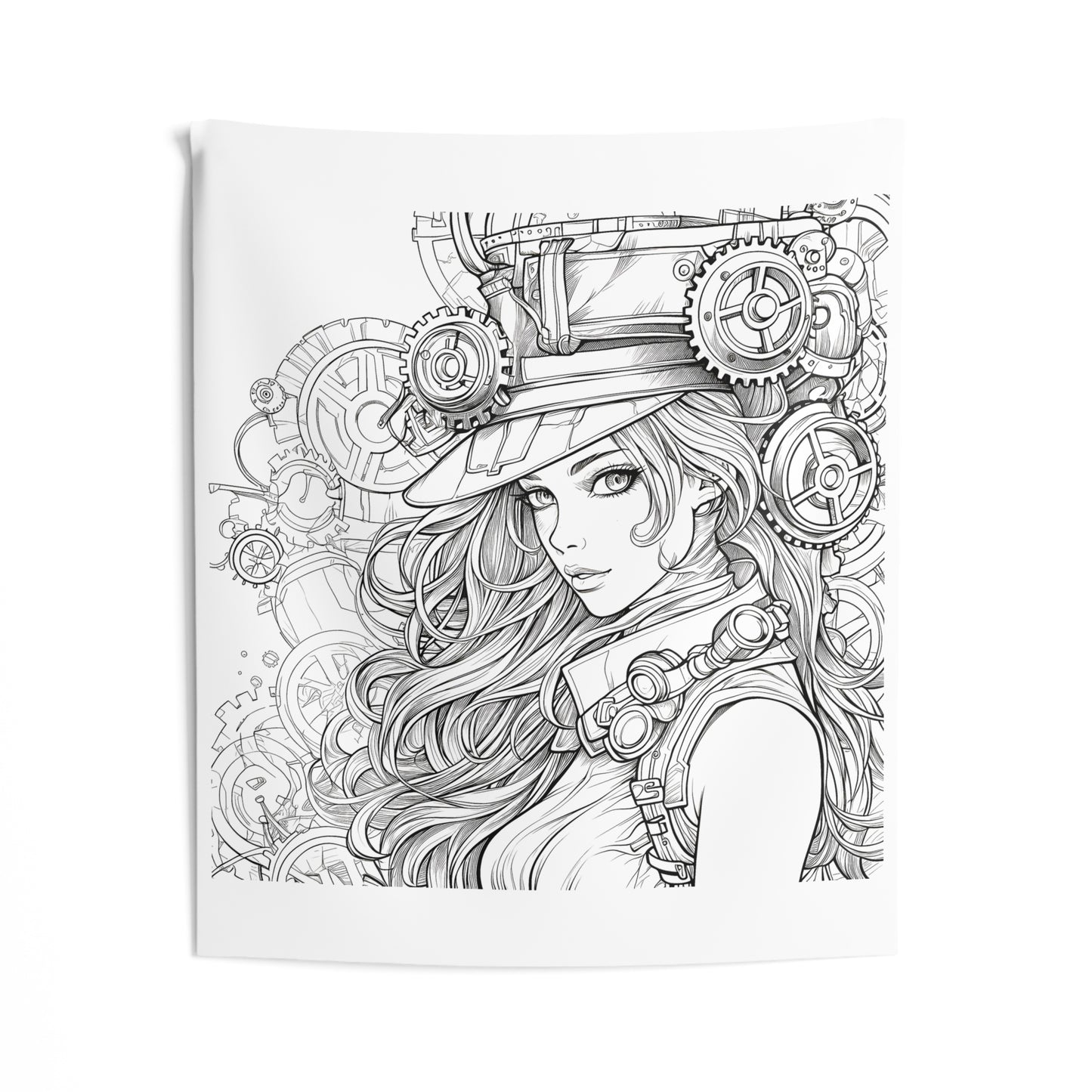 Indoor Wall Tapestries Coloring Kit with 10 Fabric Markers - Steampunk Girl