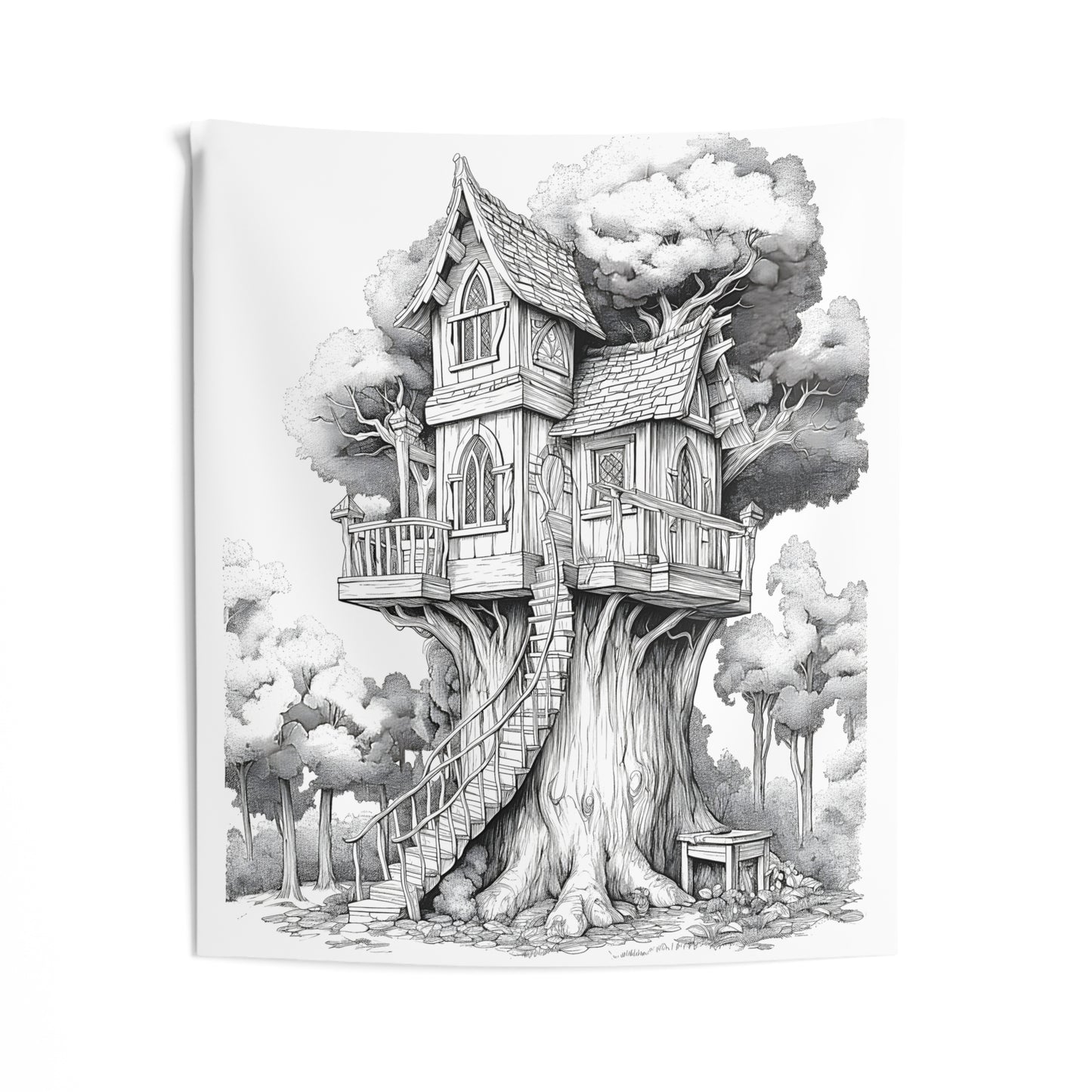 Indoor Wall Tapestries Coloring Kit with 10 Fabric Markers - Fairy-tale Treehouse