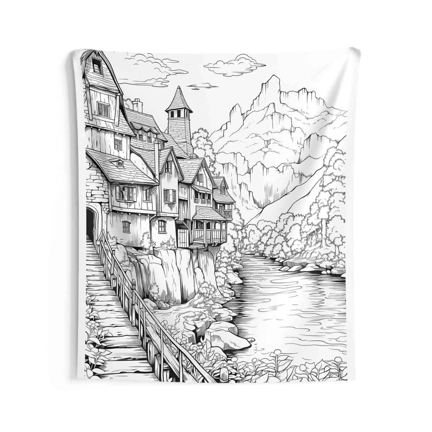 Indoor Wall Tapestries Coloring Kit with 10 Fabric Markers - Mountain Village