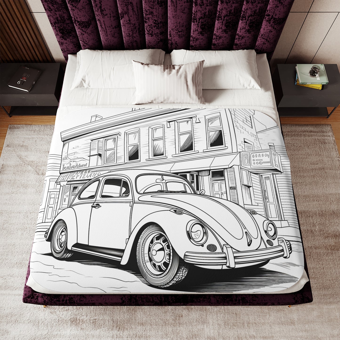 Blanket Coloring Kit with 10 Fabric Markers - Vintage Car