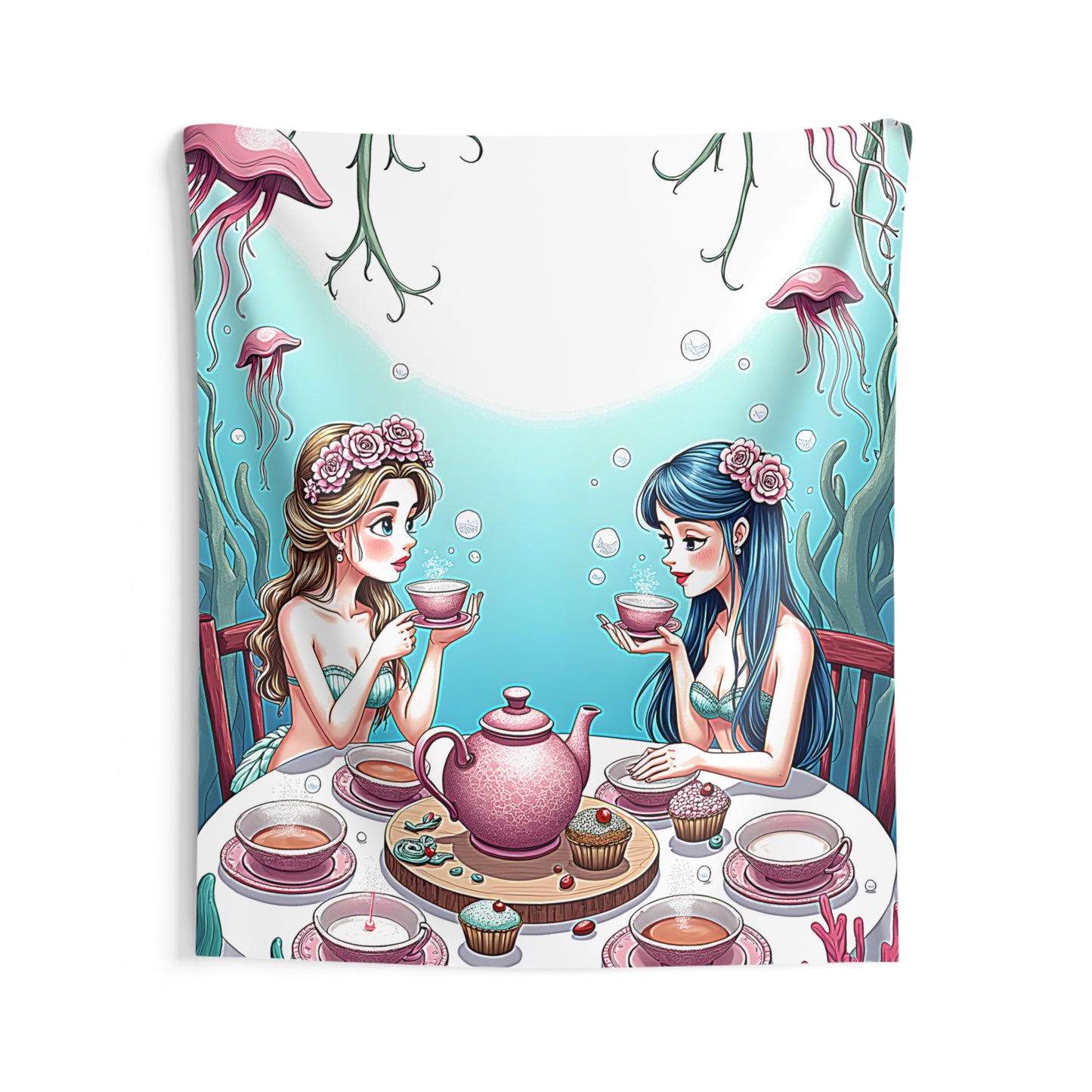 Indoor Wall Tapestries Colorful Graphic Design - Mermaid Tea Party