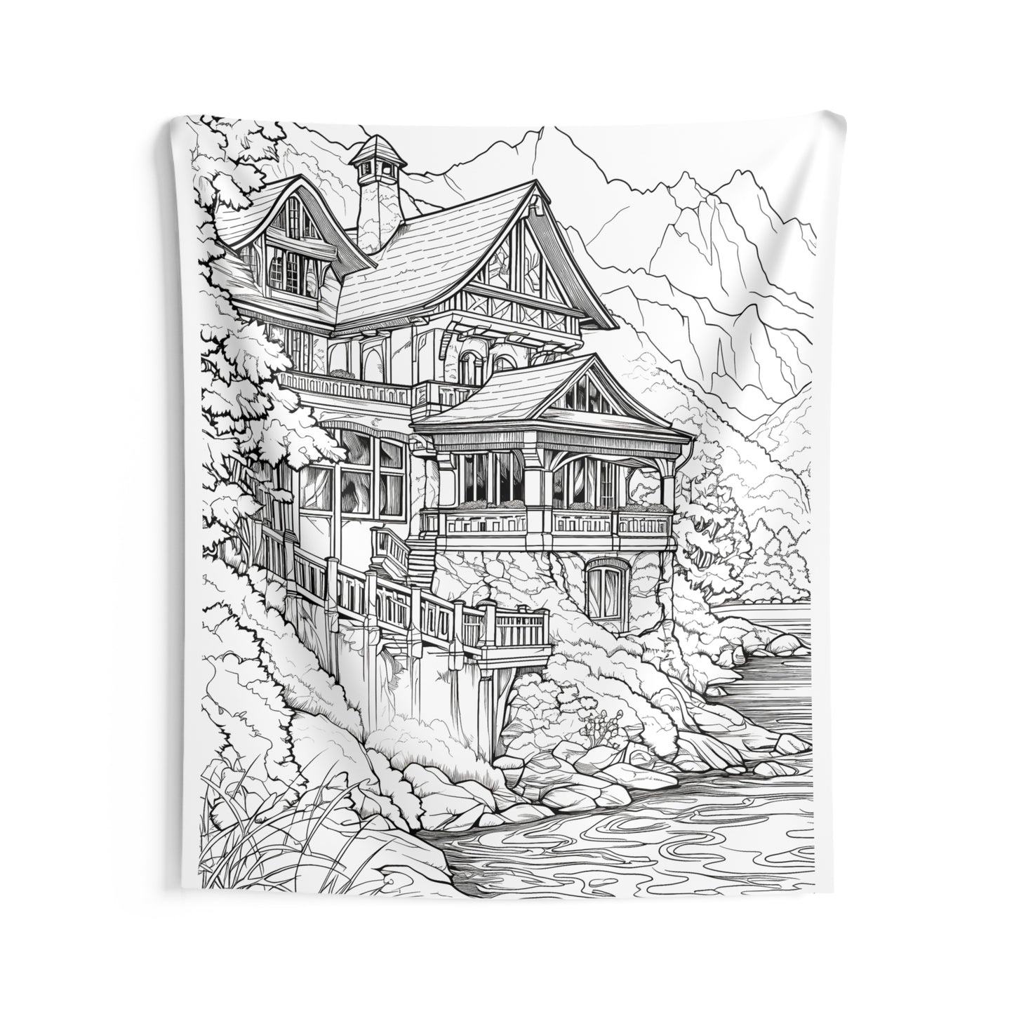 Indoor Wall Tapestries Coloring Kit with 10 Fabric Markers - Mountain House