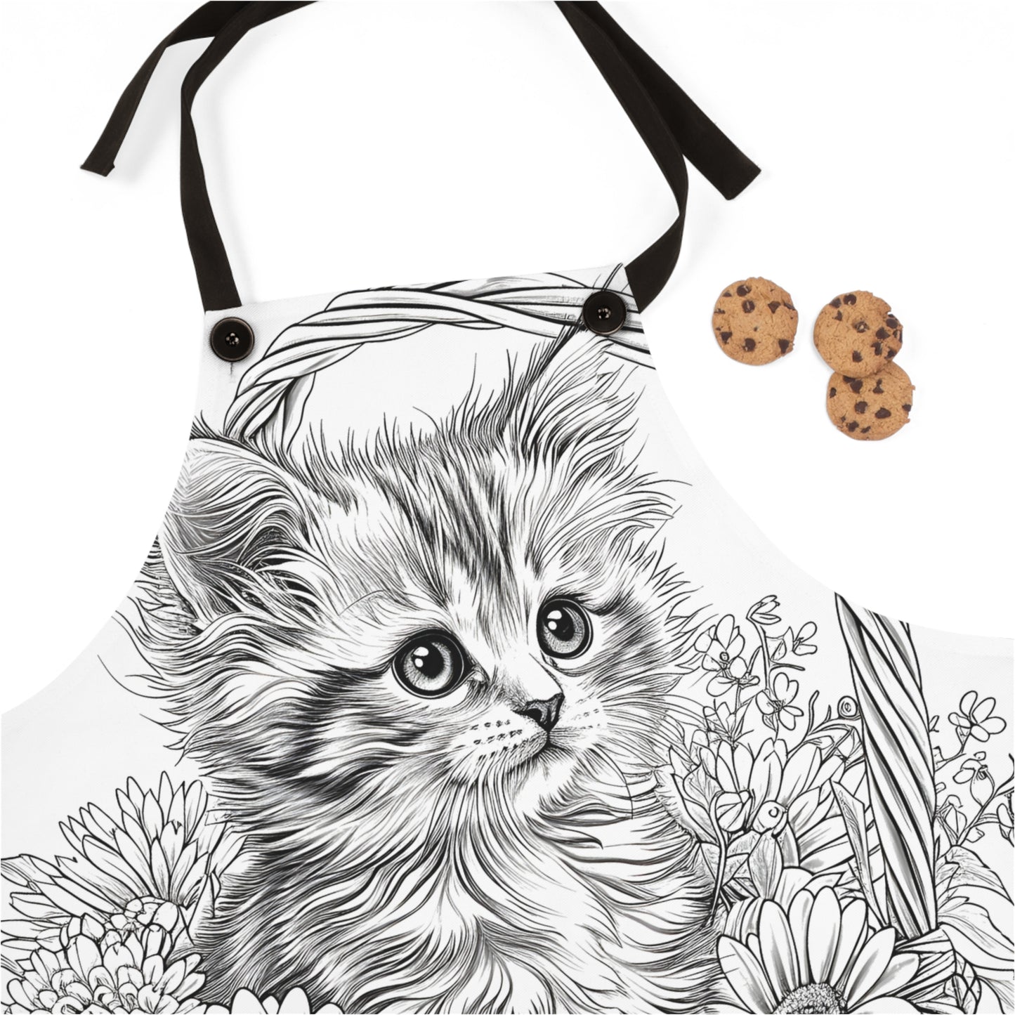 Apron Coloring Kit with 10 Fabric Markers - Kitten in a Basket