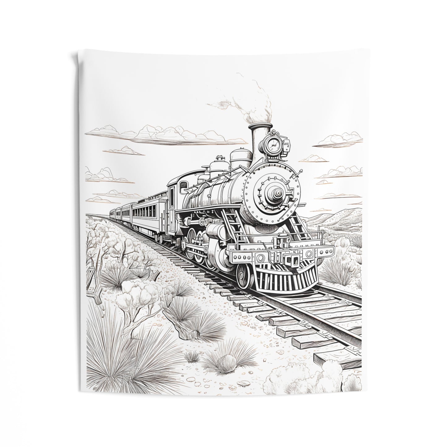 Indoor Wall Tapestries Coloring Kit with 10 Fabric Markers - Steam Engine