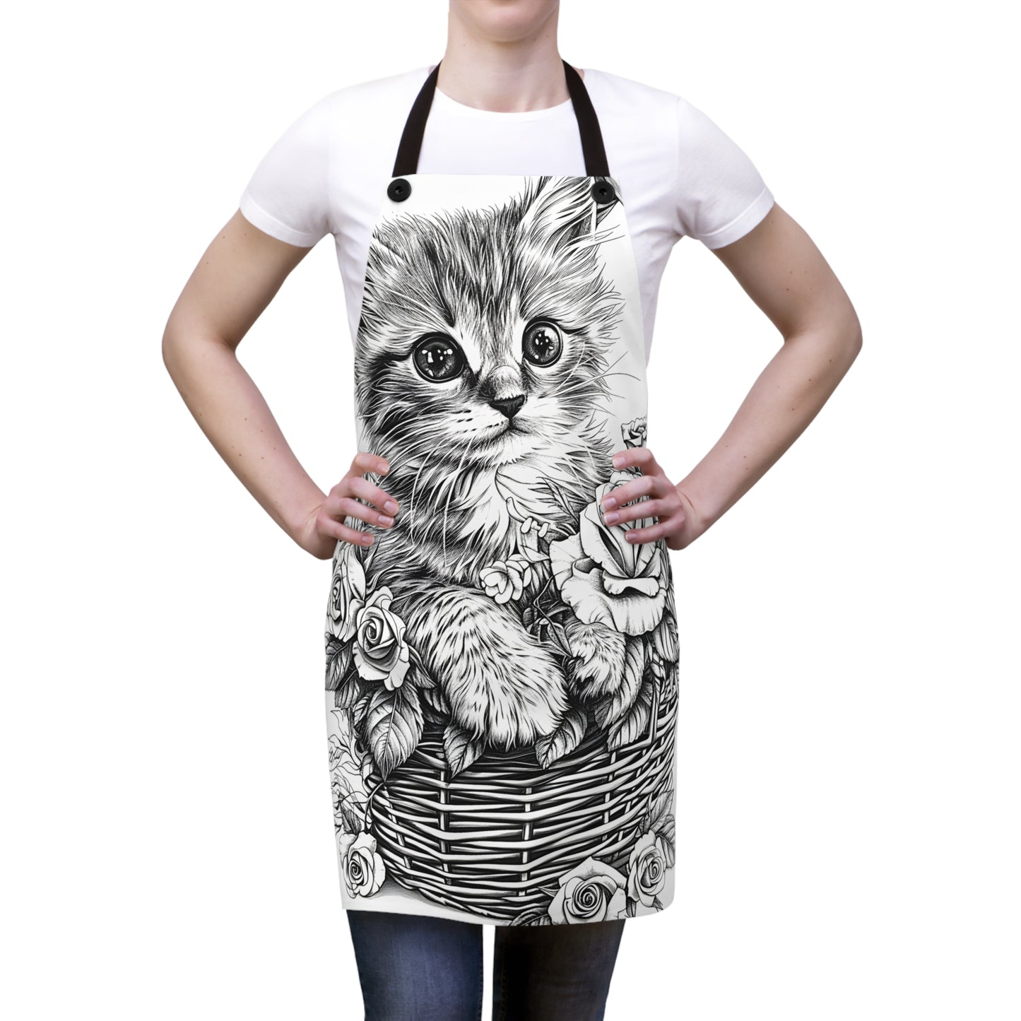 Apron Coloring Kit with 10 Fabric Markers - Kitten in a Basket