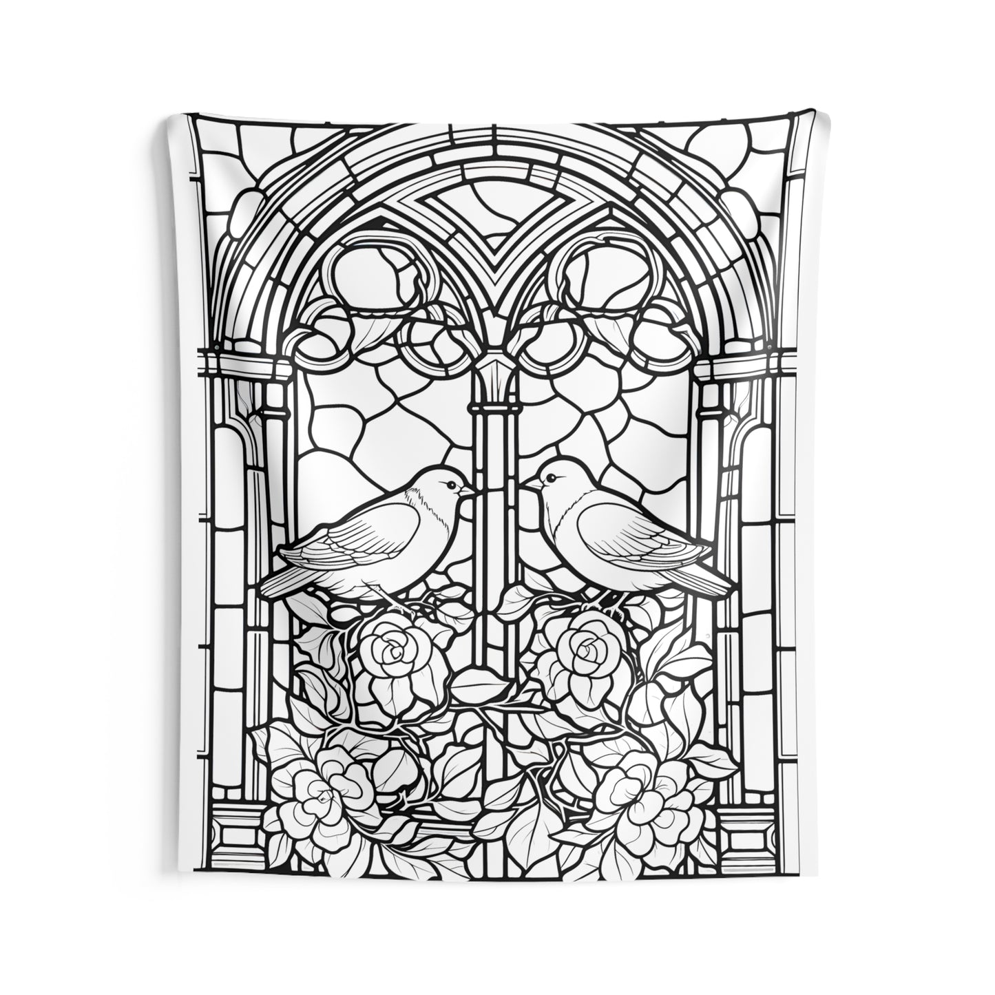 Indoor Wall Tapestries Coloring Kit with 10 Fabric Markers - Doves on Stained Glass