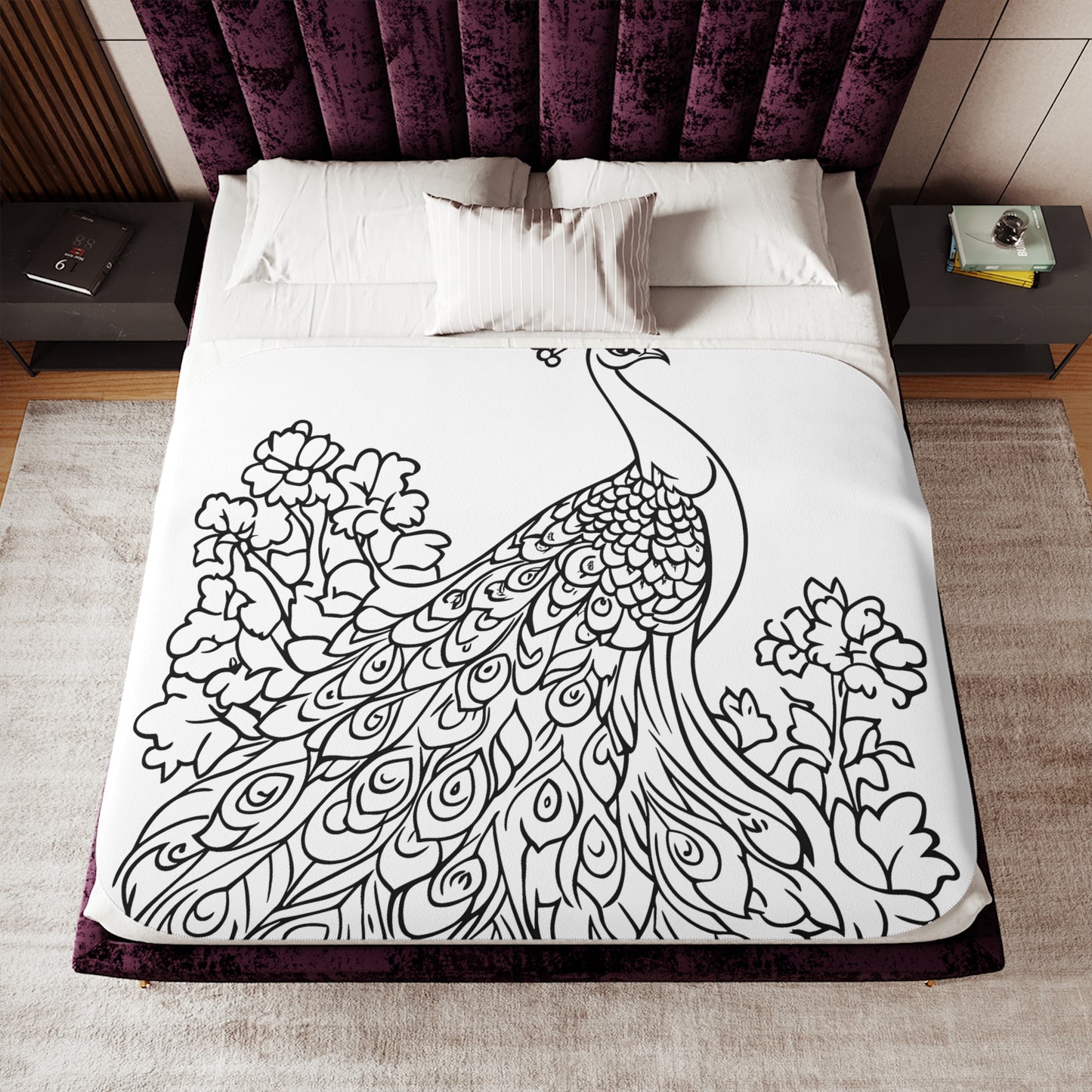 Blanket Coloring Kit with 10 Fabric Markers - Peacock Drawing