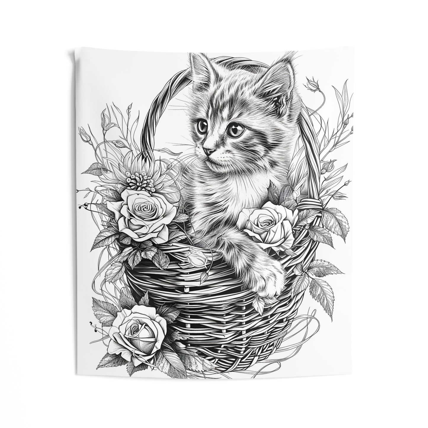 Indoor Wall Tapestries Coloring Kit with 10 Fabric Markers - Kitten in Basket