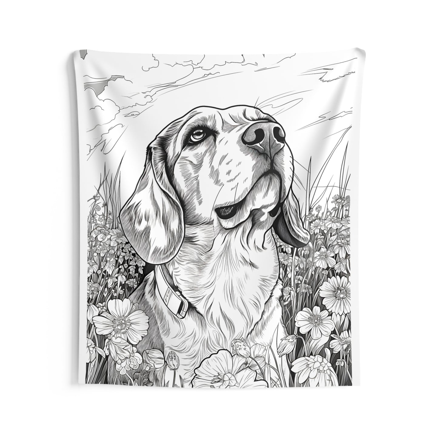 Indoor Wall Tapestries Coloring Kit with 10 Fabric Markers - Dog in Meadow