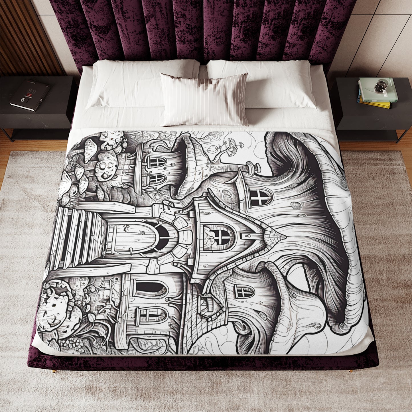 Blanket Coloring Kit with 10 Fabric Markers - Mushroom House