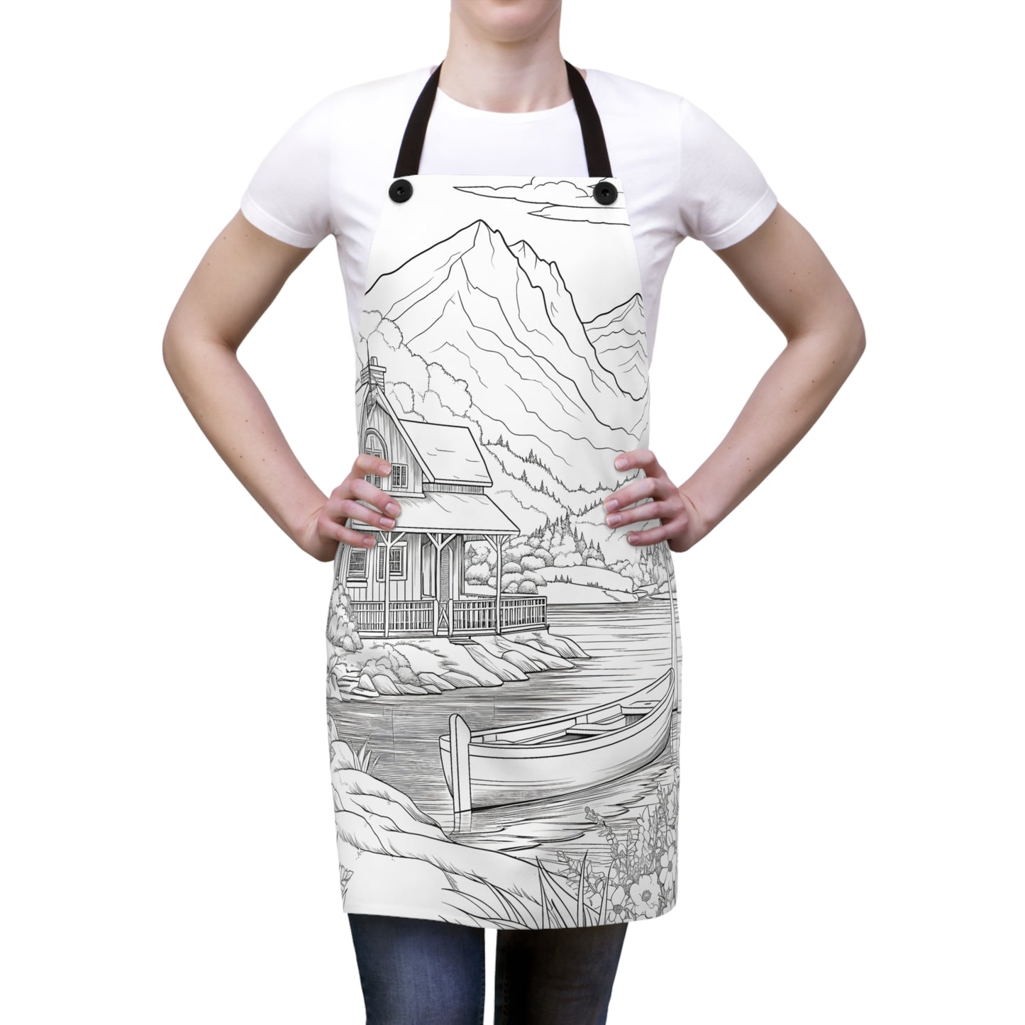 Apron Coloring Kit with 10 Fabric Markers - Mountain Scenery with Cabin