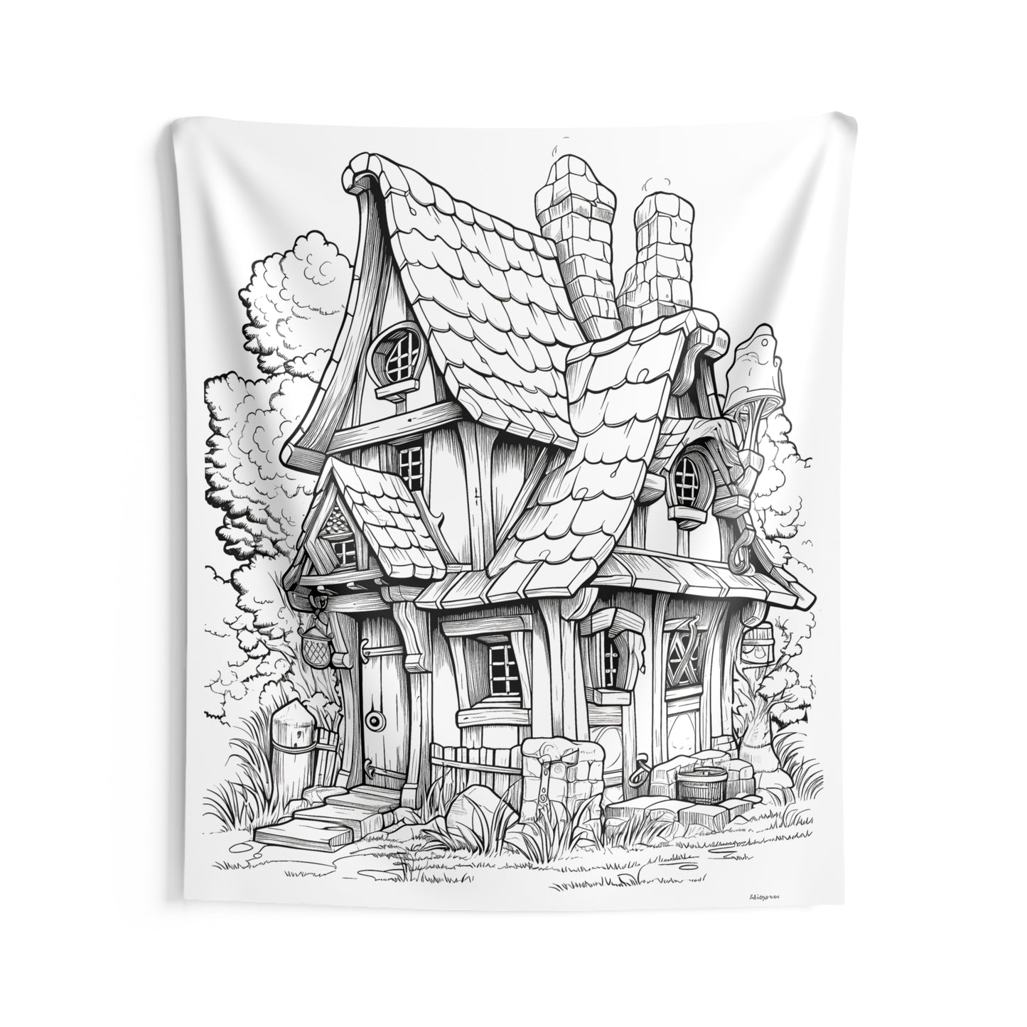 Indoor Wall Tapestries Coloring Kit with 10 Fabric Markers - Fairy Tale Cottage