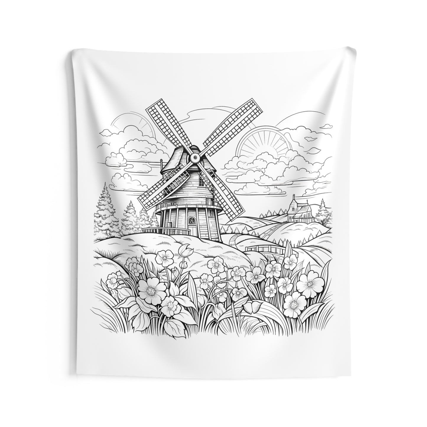 Indoor Wall Tapestries Coloring Kit with 10 Fabric Markers - Countryside