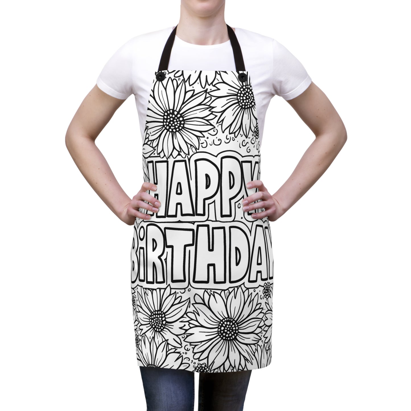 Apron Coloring Kit with 10 Fabric Markers - Birthday Greeting with Flowers