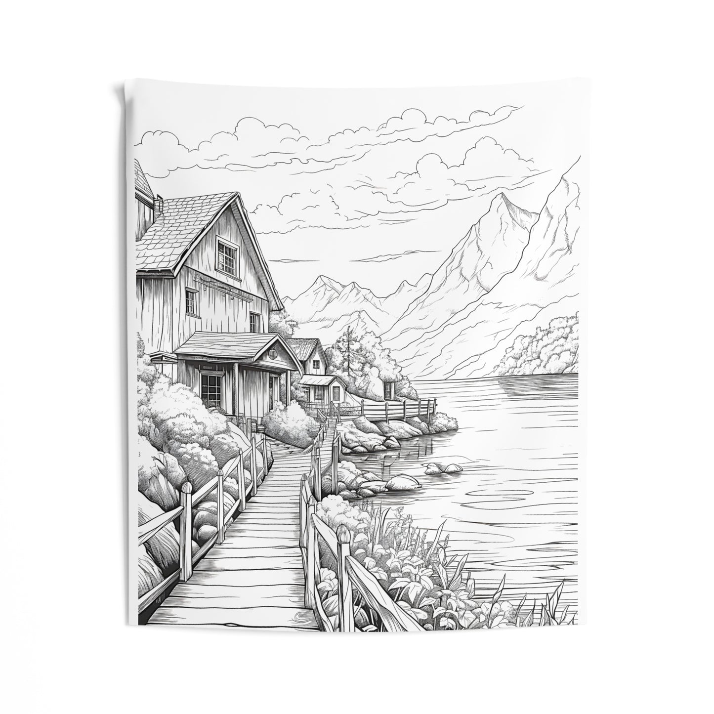 Indoor Wall Tapestries Coloring Kit with 10 Fabric Markers - Countryside Landscape