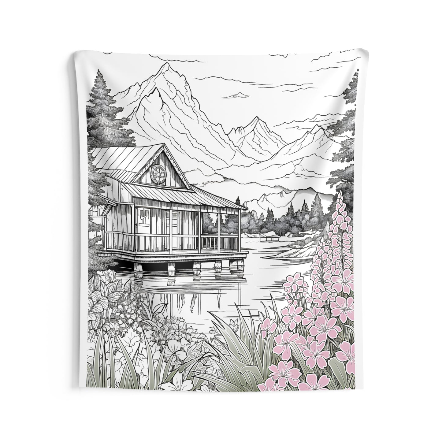 Indoor Wall Tapestries Coloring Kit with 10 Fabric Markers - Mountain Cabin