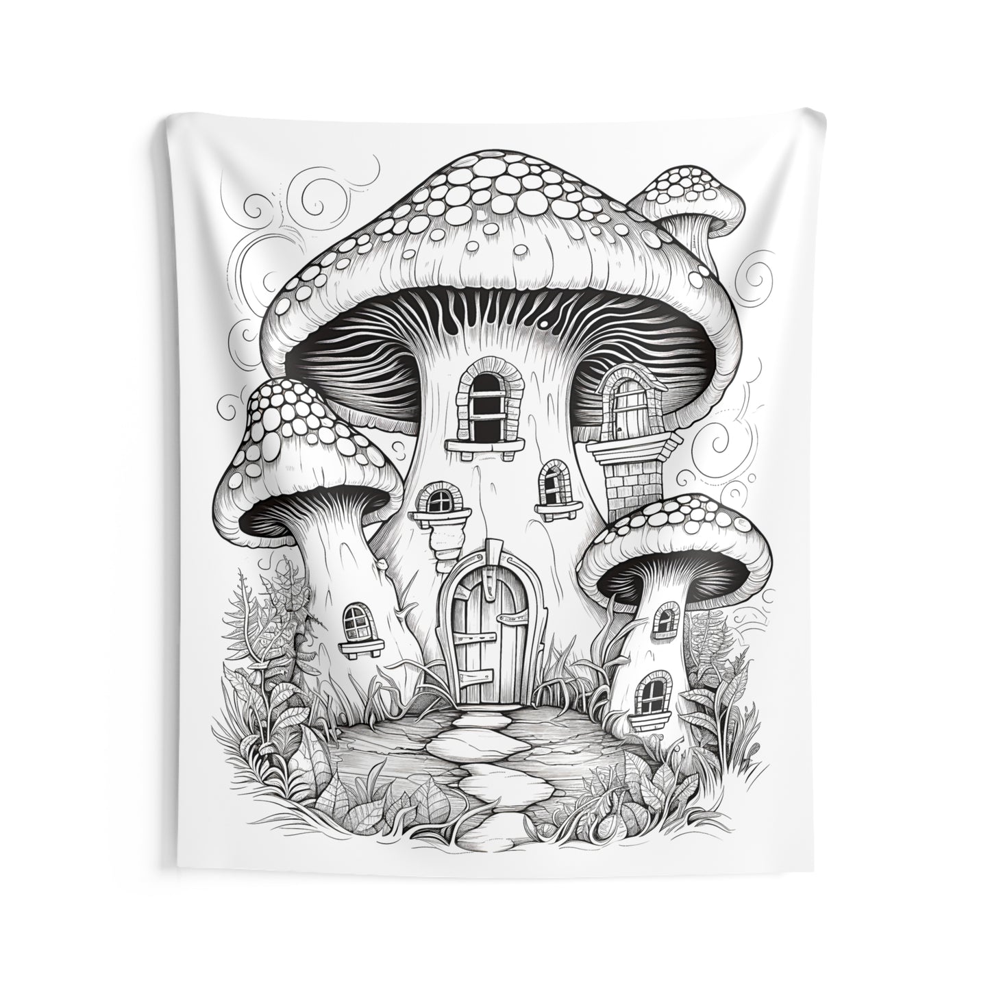 Indoor Wall Tapestries Coloring Kit with 10 Fabric Markers - Mushroom House