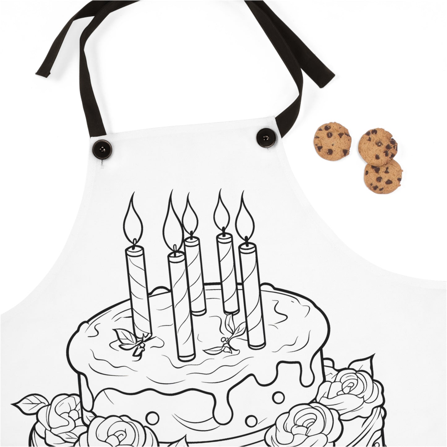 Apron Coloring Kit with 10 Fabric Markers - Birthday Cake with Candles and Roses