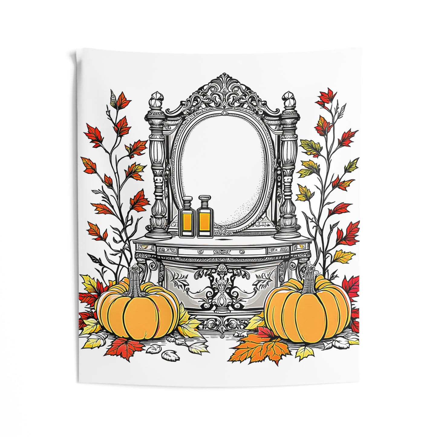 Indoor Wall Tapestries Colorful Graphic Design - Pumpkins and Leaves
