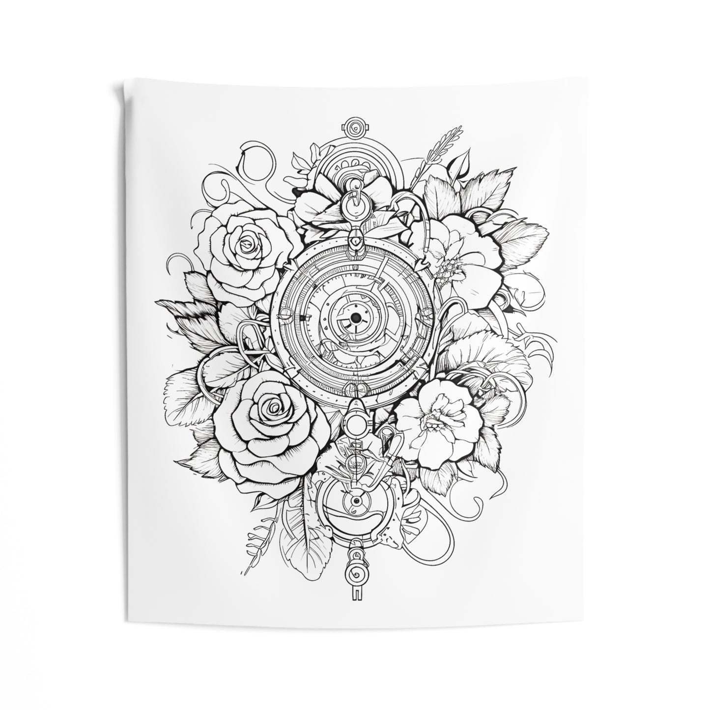 Indoor Wall Tapestries Coloring Kit with 10 Fabric Markers - Mechanical Rose Design